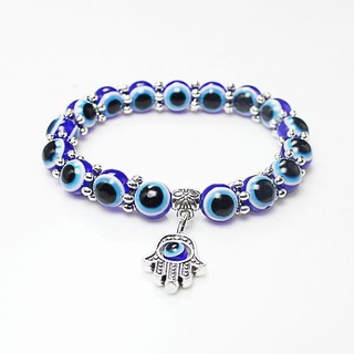 ARIN❥Blue Evil Eye Beads Stretch Bracelets Fatima Hand Pendant Hamas Jewelry