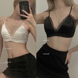 Babybra_Shop เสื้อในผ้าซาติน ขอบลูกไม้ สายเซ็กซี่ ผ้านิ่มลื่น ไม่ระคายเคือง ชุดชั้นในแฟชั่น ไร้โครงไร้ตะขอ CBB98