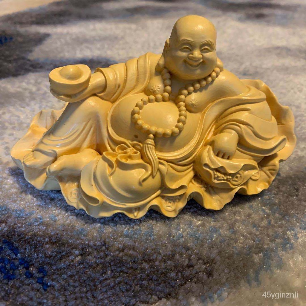 ไม้ป็อปลาร์แกะสลักใบบัว-yuanbao-laughing-buddha-maitreya-buddha-buddha-craft-jewelry-wenwan-home-car-decoration-k712