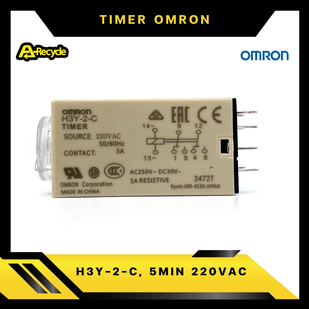 omron-h3y-2-c-5min-220vac-timer-relay-omron-2-contact-8-ขา