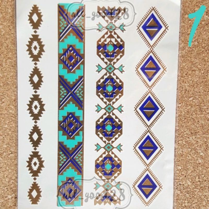 พร้อมส่ง-แทททูสติกเกอร์-สีทองเงินโทนฟ้า-gold-foil-tattoo-sticker