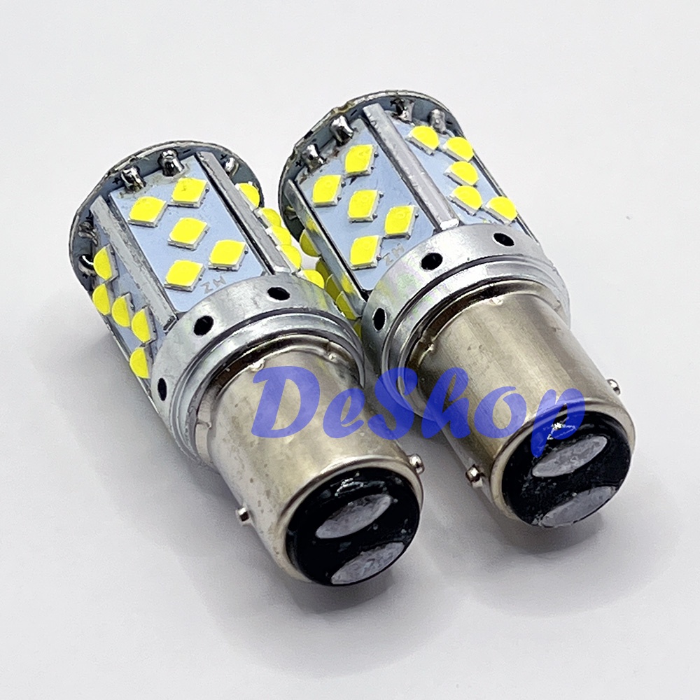 ไฟเบรค-ไฟหรี่-ในหลอดเดียวกัน-led-ขั้วบิด-1157-bay15d-35-ชิพ-smd-3030-convex-3d-แสงสีขาว-ความสว่างสูง-ไม่กระพริบ-2-หลอด