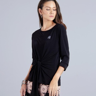 Guy Laroche Basic Black Cozy Blouse เบลาส์คอกลม ผูกเอวพรางหน้าท้อง ใส่สบาย กีลาโรช (GS26BL)