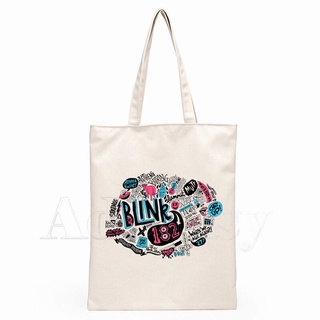Blink 182 Rock Band Smiley Face Design Shoulder Canvas Bags Large Capacity College Harajuku Handbag Women Bag Shopping Bag