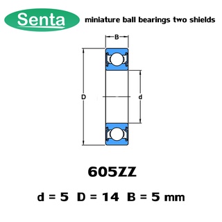 605ZZ ตลับลูกปืนล้อรถเข็น ฝาเหล็ก DEEP GROOVE BALL BEARINGS ( 5x14x5 ...