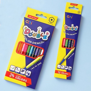 ชุดดินสอสีไม้ แบบสองหัว 12 สี 24 สี สําหรับวาดภาพศิลปะ ระบายสี อุปกรณ์การเรียน