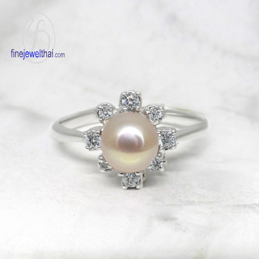 finejewelthai-แหวน-มุกแท้-แหวนเงิน-แหวนมุก-แหวนประจำเดือนเกิด-แหวนวินเทจ-vintage-pearl-silver-ring-r1319pl