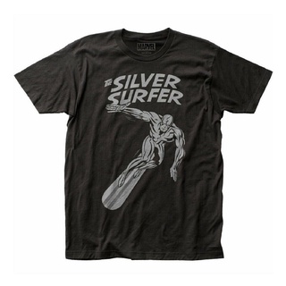 เสื้อยืดผู้ชาย ขายดี เสื้อยืด พิมพ์ลาย Marvel Surfer Cosmic Wanderer สีเงิน สําหรับผู้ใหญ่ S-5XL