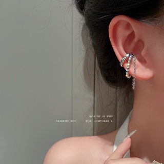 ✨BELLA✨Japanese and South Korean personality without ear hole earbone clip simple zirconcon earrings