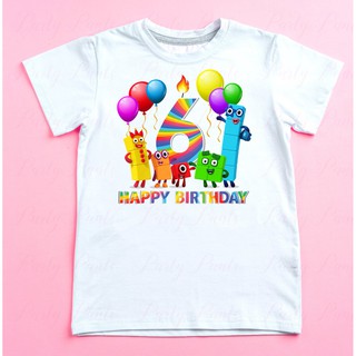 เสื้อยืดลําลอง แขนสั้น พิมพ์ลายตัวเลข 6th Birthday Number Blocks น่ารัก สําหรับเด็ก S-3X