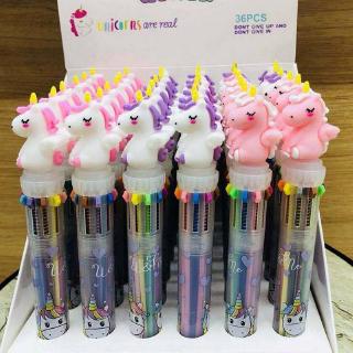 3 Pcs Cute 10 color pen_ปากกา ปากกาหลาย 10 สีในแท่งเดียว ปากกาลายการ์ตูน ปากกาสี (หัวยูนิคอร์น)