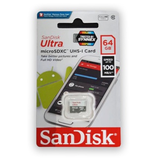 สินค้า SanDisk MicroSDHC Ultra ความเร็ว 100MB/S ความจุ 64GB Class10 (SDSQUNR-064G-GN3MN)