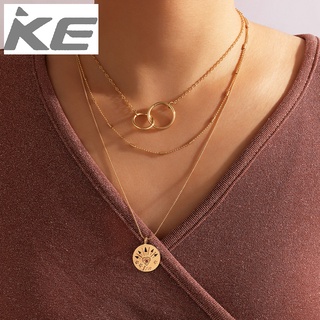 Simple Jewelry Round Heart Three-Necklace Geometric Ring Chain Multi-Necklace for girls for w