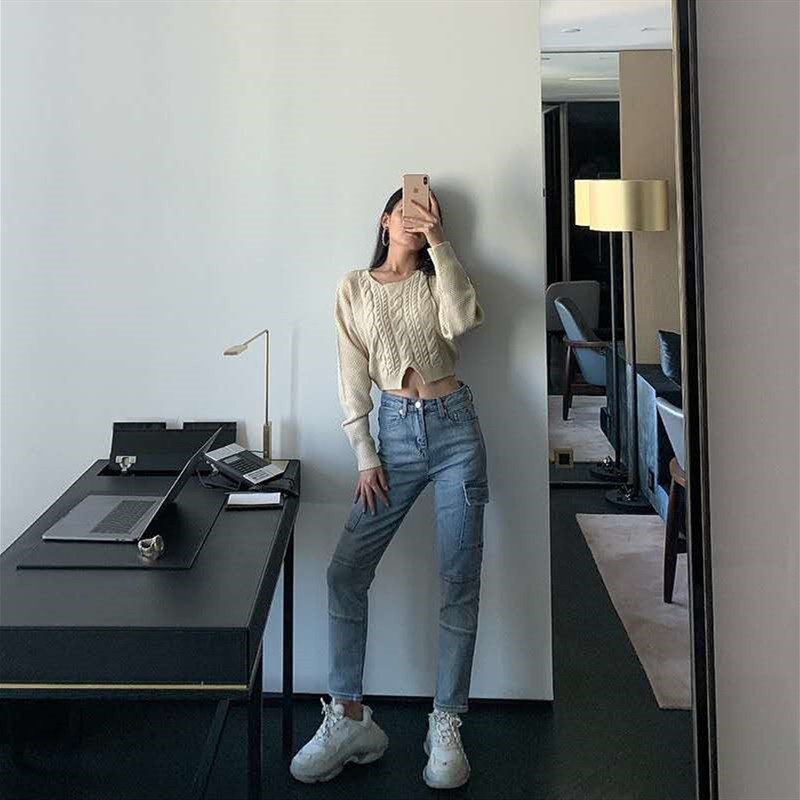 ฤดูใบไม้ร่วงและฤดูหนาวเสื้อกันหนาวใหม่ผู้หญิงแฟชั่นเกาหลีหลวมคอกลมเสื้อกันหนาวแขนยาว