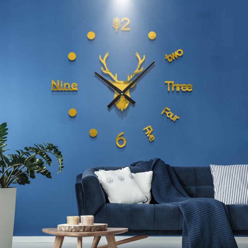 diy-3d-clock-หัวกวางนาฬิกาติดผนังขนาดใหญ่80-120ซม-มีให้เลือกหลายสี-สีเงิน-ดำ-ทอง-แดง-กาแฟ-ชมพู-ฟ้า-เขียว-ขาว-วัส