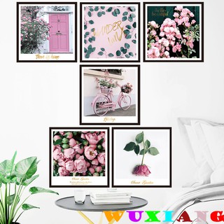 【wuxiang】สติกเกอร์ติดผนัง กรอบรูปดอกกุหลาบ โรแมนติก สีชมพู สําหรับตกแต่งบ้าน