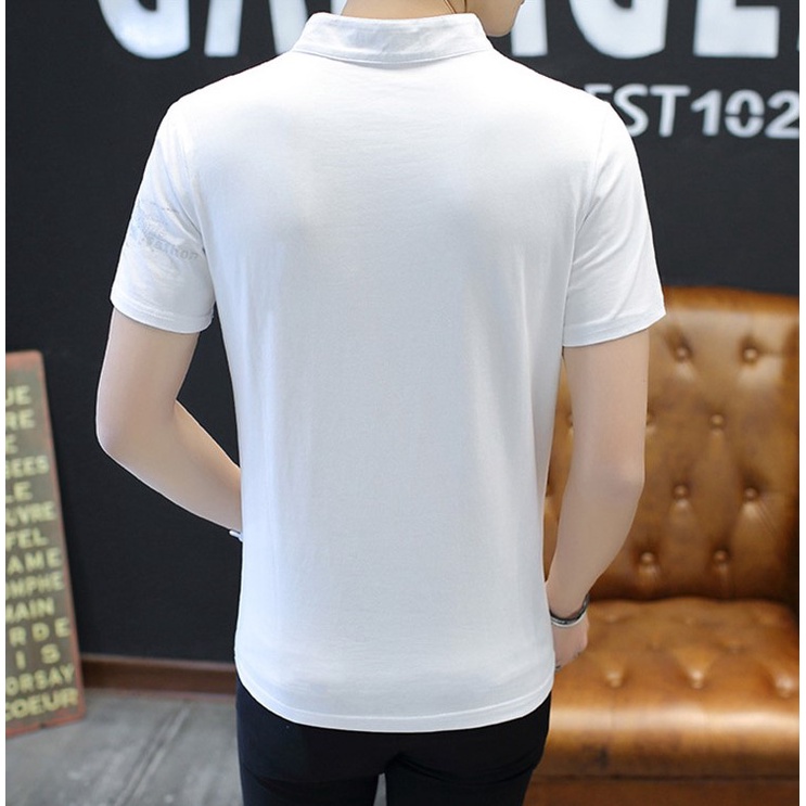 เสื้อยืดแขนสั้นคอจีน-สไตล์เกาหลี-รหัส-v002-สีขาว