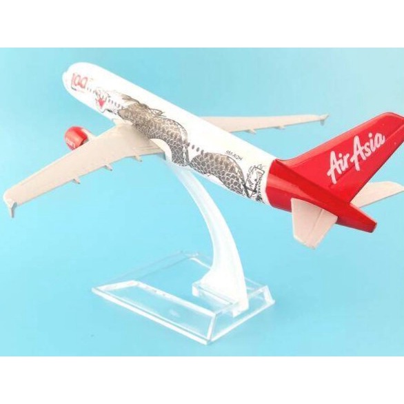 โมเดลเครื่องบิน-พร้อมส่งจากไทย-แอร์เอเชีย-air-asia-airbus-a320-100th-ลายมังกร-ขนาด-16cm-มีขาตั้งโชว์-ของขวัญ