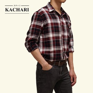 KACHARI เสื้อลายสก๊อตแขนยาว(สีแดง) พร้อมส่งฟรี  ผ้าคอตตอน