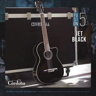 Cordoba Fusion 5 "Jet Black" กีตาร์ Hybrid Nylon String สเปค Top Solid (Sitka Spruce / Mahogany)