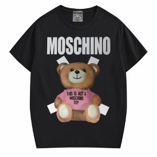 ผ้าฝ้าย 100%moschino เสื้อยืดผ้าฝ้ายแขนสั้นพิมพ์รูปหมีแฟชั่นคู่S-3XL