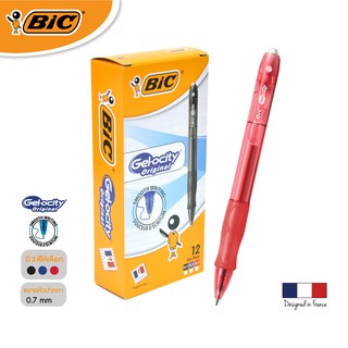 [Official Store] BIC บิ๊ก ปากกา Gel-ocity Original Clic ปากกาเจล เเบบกด หมึกแดง หัวปากกา 0.7 mm. จำนวน 12 ด้าม