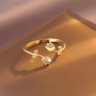 แหวนรูปดอกกุหลาบ, แหวนแฟชั่นนางฟ้าปรับได้, แหวนเพชรสไตล์เกาหลีหรูหราสไตล์วินเทจสำหรับผู้หญิง