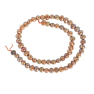 ลูกปัดมุกแท้ (Pearl) ลักษณะเม็ดกลมแบน (Flat Round) 7 mm - (LZ-0264 สีทองอ่อน)