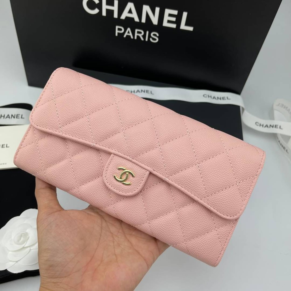 chanel-wallet-ใบยาว-หน้าคลาสสิค-สีชมพู-grade-vip-size-19-cm-อปก-fullboxset