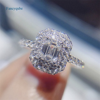 Fancyqube แหวนแต่งงานผู้หญิงออกแบบเรียบง่ายที่มีสดใส Cubic Zirconia