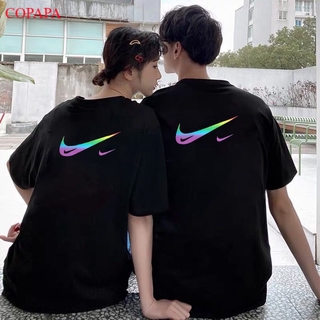 แพง เสื้อยืดแขนสั้นผ้าคอตตอน100% แบบใหม่สำหรับนักเรียนหญิงสไตล์เกาหลีทรงหลวมสำหรับคู่รักสไตล์ bf แขนกลางสี NK