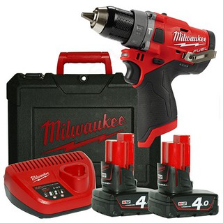 Milwaukee ชุดสว่านกระแทกไร้สาย มิลวอคกี้ 12V พร้อมแบตเตอรี่ 4 Ah (2 ก้อน) M12 FPD-402C