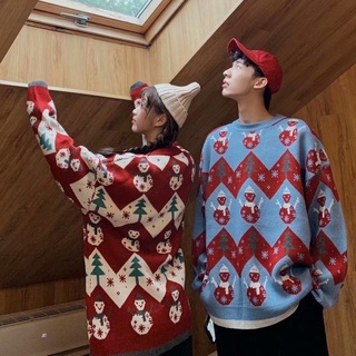 🎅🏻 ชุดคริสมาส💗เสื้อสเวตเตอร์คอกลม ทรงหลวม เสื้อถักนิตติ้ง