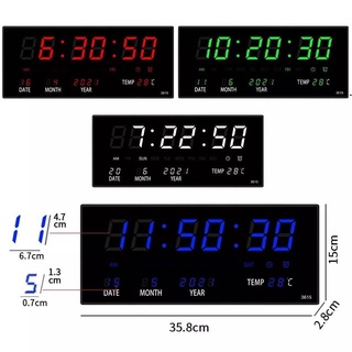 ภาพหน้าปกสินค้านาฬิกาดิจิตอลแขวนติดผนัง JH3615 มีหลายสี ตั้งปลุกได้ LED Digital Clock jh3615 ที่เกี่ยวข้อง