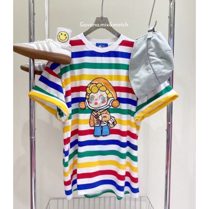 ทักก่อนสั่ง-เสื้อยืด-oversize-ลายริ้ว-rainbow-อก50-gavana
