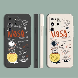 for Samsung Galaxy S21 Ultra S20 FE S10 Plus Fashion Space Man NASA Square Straight Edge Soft Silicone Cover Duable Phone Case
