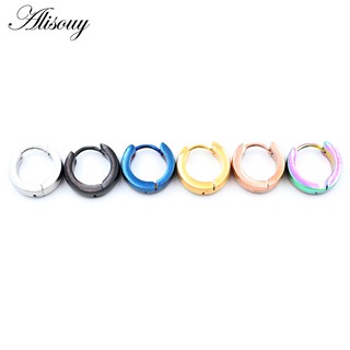 Alisouy ต่างหูห่วงวงกลม สเตนเลส 316L กว้าง 4 มม. สไตล์ฮิปฮอป เครื่องประดับ สําหรับผู้ชาย ผู้หญิง 2 ชิ้น