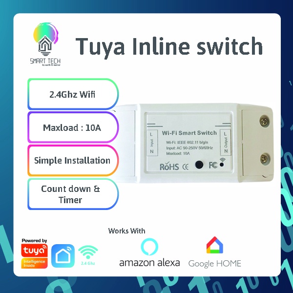 Tuya / smart Life WIFI สวิตช์อัจฉริยะ / สวิตช์อินไลน์/ เบรกเกอร์ 10A ...