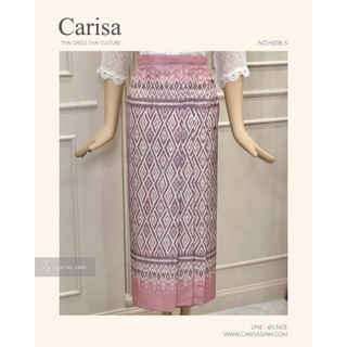 Carisa ผ้าถุง ตัดสำเร็จ ผ้าไหมเสมือนจริง ทรงป้ายข้างเก๋ๆมีกระดุม ตะขอด้านข้าง อัดกาวอย่างดี [H008]