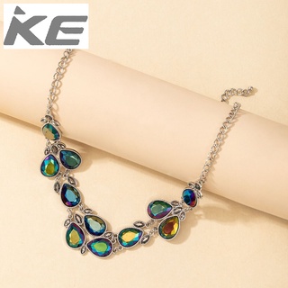 Large water drop diamond collarbone chain Colorful water drop gemstone geometric single-neckla