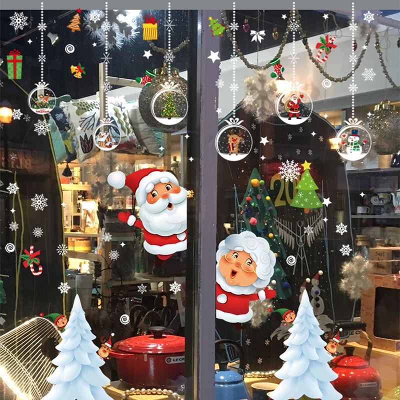 Santa Elk Snowman Christmas Window Glass Stickers Removable Wall ...
