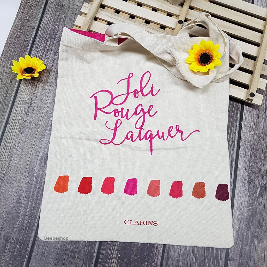 กระเป๋า-clarins-tote-bag-joli-rouge-lacquer-ใบใหญ่-ทรงยาว