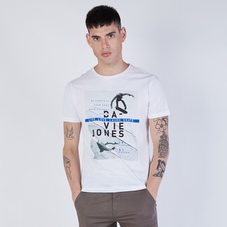 HH DAVIE JONES เสื้อยืดพิมพ์ลาย สีขาว Graphic Print T-Shirt in white TB0137WH เสื้อยืดผ้าฝ้าย