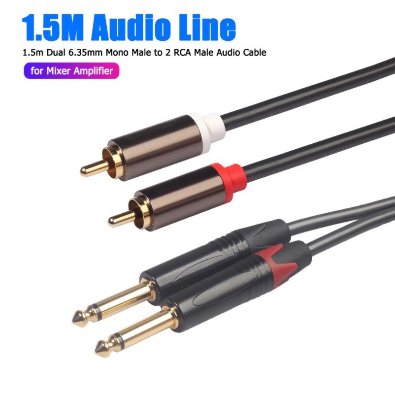 dual-6-35-1-4-mono-male-to-dual-rca-male-adapter-audio-cable-for-mixer-amplifier-used-for-audio-players-professional