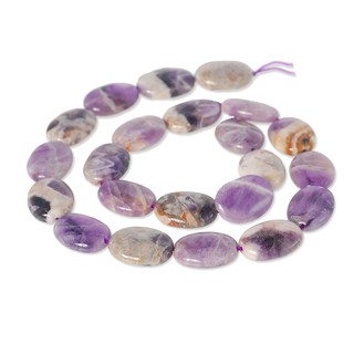 ลูกปัดหินแท้ ลักษณะเม็ดหินไข่แบน (Flat Oval) หินอเมทีส (Amethyst) 13x18 mm - (LZ-0322 สีม่วง)