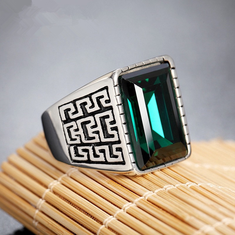ภาพหน้าปกสินค้าClassic Luxury Men's Great Wall Pattern Casual Gemstone Ring Jewelry จากร้าน zhanhong.th บน Shopee