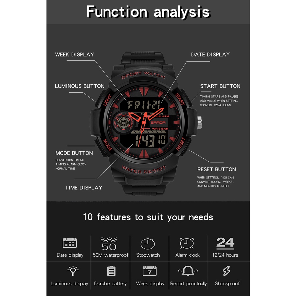 sanda-นาฬิกาข้อมือสปอร์ตแฟชั่น-กันน้ํา-อเนกประสงค์-สําหรับผู้ชาย
