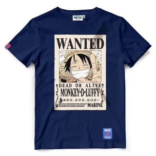 เสื้อยืดคอกลมเสื้อยืดวันพีช One piece-487-NV Wanted Luffy สีกรมS-3XL