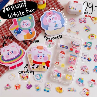 [48ชิ้น]สติ๊กเกอร์ชุดWhiteFurcollectionน่ารักมากเป็นสติ๊กPVCเนื้อใส
