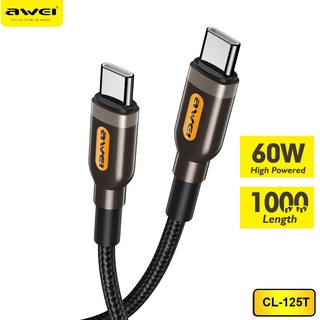 Awei CL-125T USB C เป็น USB C สายเคเบิล Type C สําหรับ Xiaomi HUAWEI PD 60W ชาร์จเร็ว สําหรับแท็บเล็ต โทรศัพท์มือถือ ชาร์จเร็ว